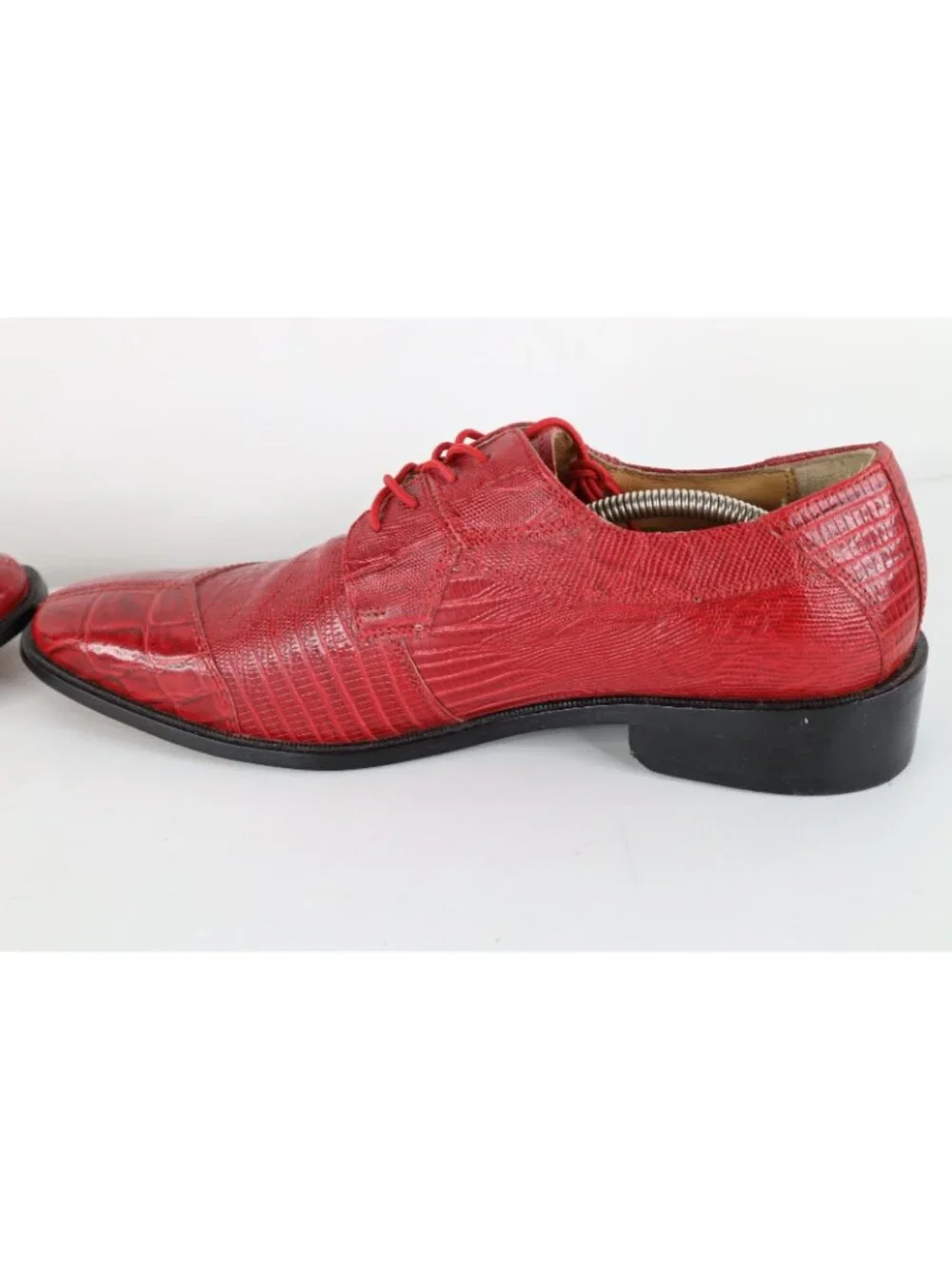 Vtg Streetwear Mens Size 12 Snakeskin Alligator Print Leather Dress Shoes Red